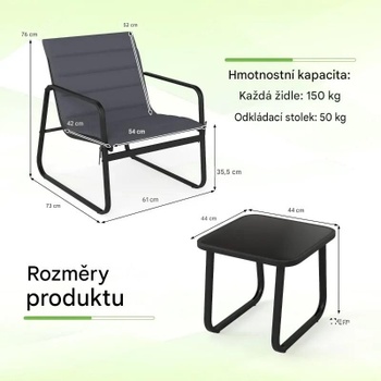 3dielna vonkajšia sada stoličky a odkladací stolík NP12915GR, s odnímateľnými vankúšmi, šedá - B