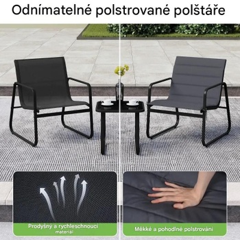 3dielna vonkajšia sada stoličky a odkladací stolík NP12915GR, s odnímateľnými vankúšmi, šedá - B
