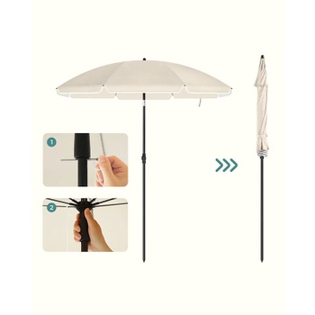 Záhradný slnečník GPU60WTV1, 160 cm, UPF 50+, naklápanie o 30 ° v 2 smeroch, béžový - B