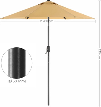 Záhradný slnečník GPU202K01, 200 cm, UPF 50+, s náklonom 30 °, taupe - B