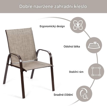 Sada 2 záhradných stoličiek GT-63630GR-2-HW, s priedušnou látkou, sivá - B