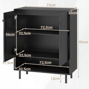 Komoda s otvorenou policou a 2 dvierkami JV12629DK, 75 x 35 x 95 cm, čierna - B