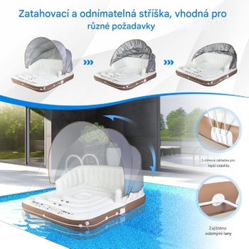 Nafukovacie kúpacie lehátko so sťahovacou odnímateľnou strieškou B09JSWKMF9, SPF 50+, do 200 kg, hnedo/