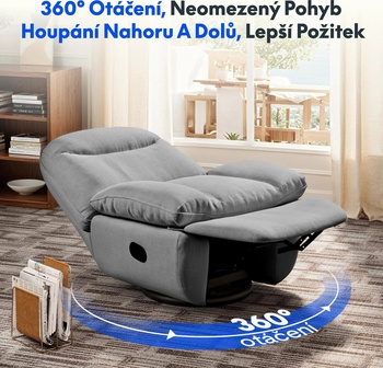 Relaxačné kreslo s funkciou polohovania XC6-G-Oval, otočné o 360 °, nastaviteľná opierka chrbta a podnožka,