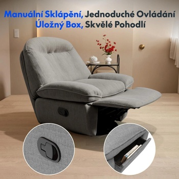 Relaxačné kreslo s funkciou polohovania XC6-G-Oval, otočné o 360 °, nastaviteľná opierka chrbta a podnožka,