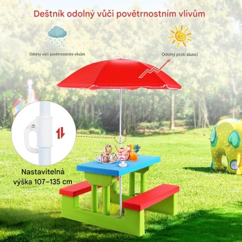 Detský piknikový stôl so slnečníkom 70475OP, 67 x 41 x 47 cm, od 3 rokov - B