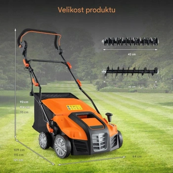 Elektrický provzdušňovač trávníku ET10082DE-OR, 2 v 1, se šířkou sečení 41 cm, oranžovo/černý - B