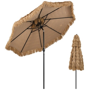 Slamený slnečník, 299 cm, polohovacia, prírodná/čierna - N