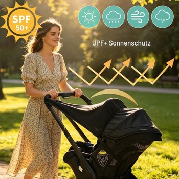 Univerzální sluneční stříška na kočárek, UPF 50+, UV ochrana, flexibilní a nastavitelná sluneční