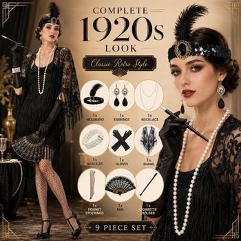 9dielny kostým pre dámy z 20. rokov 20. storočia, doplnky k Veľkému Gatsbymu, vintage charlestonské