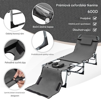Skladacie ležadlo s otvormi pre tvár a ruky QS44591JUDE, nastaviteľné v 5 polohách, nosnosť 180 kg,