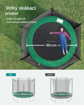 Detská trampolína s bezpečnostnou sieťou STR061C01, Ø183 cm, čierno/zelená - B