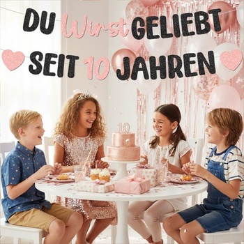Girlanda s třpytivou narozeninovou dekorací k 10. narozeninám - banner s nápisem 