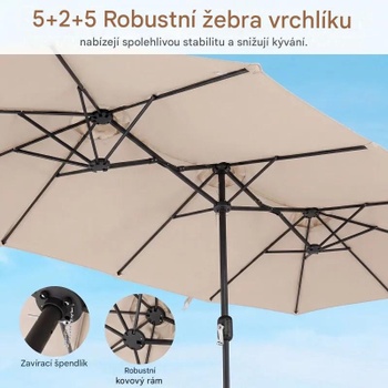 Dvojitý slnečník s ručnou kľukou NP13303BE, 400 x 215 cm, béžový - B