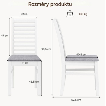 Jedálenská stolička KC58817WH s polstrovaným sedákom, 2 kusy, bielo/sivé - N