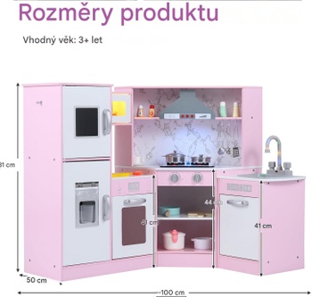 Drevená detská kuchynka DZ10162MP, 15 doplnkov v balení, ružová - B