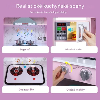 Drevená detská kuchynka DZ10162MP, 15 doplnkov v balení, ružová - B