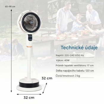 Stojací ventilátor s diaľkovým ovládaním a otočením o 90 ° ES10671DE-WH, trojité nastavenie výšky, biely