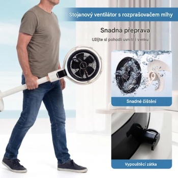 Stojací ventilátor s diaľkovým ovládaním a otočením o 90 ° ES10671DE-WH, trojité nastavenie výšky, biely