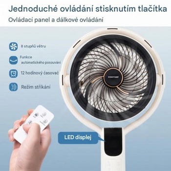 Stojací ventilátor s diaľkovým ovládaním a otočením o 90 ° ES10671DE-WH, trojité nastavenie výšky, biely