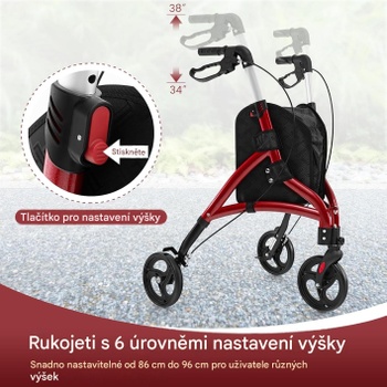 Skladacie chodítko JH10025RE s ľahkým hliníkovým rámom, červené - B