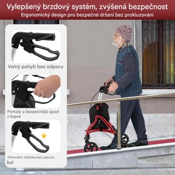 Skladacie chodítko JH10025RE s ľahkým hliníkovým rámom, červené - B