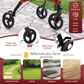 Skladacie chodítko JH10025RE s ľahkým hliníkovým rámom, červené - B