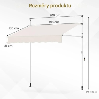 Upínacia markíza na balkón s ručnou kľukou NP12432WH, 200 cm, biela - B
