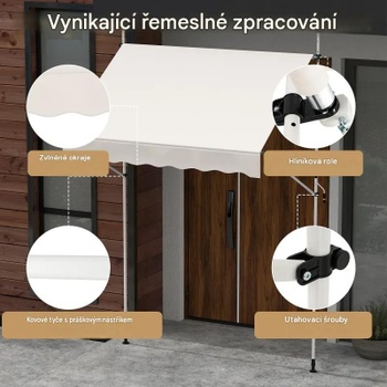 Upínacia markíza na balkón s ručnou kľukou NP12432WH, 200 cm, biela - B
