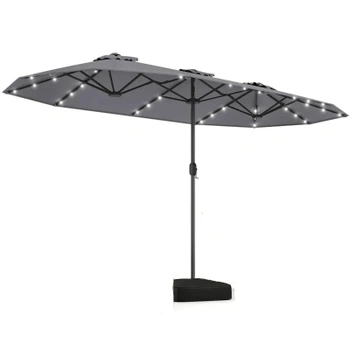 Dvojitý záhradný slnečník s podstavcom NP13436DE-HS, LED…