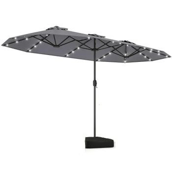 Dvojitý záhradný slnečník s podstavcom NP13436DE-HS, LED osvetlenie, UPF 50+, sivý - B