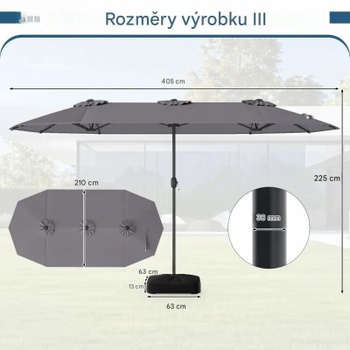 Dvojitý záhradný slnečník s podstavcom NP13436DE-HS, LED osvetlenie, UPF 50+, sivý - B