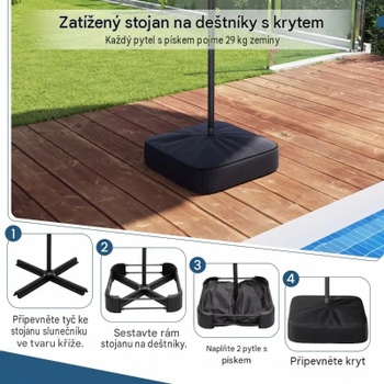 Dvojitý záhradný slnečník s podstavcom NP13436DE-HS, LED osvetlenie, UPF 50+, sivý - B