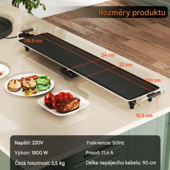 Elektrický gril s nepriľnavým povrchom ES10478DE, 1800 W, čierny - B