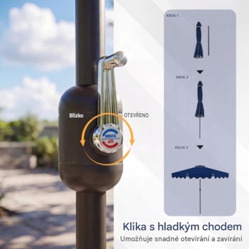 Záhradný slnečník s kľukou a náklonom 30 ° NP13392NY, 270 cm, tmavo modrý - B
