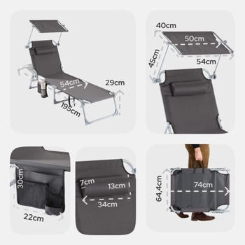 Sada 2 skladacích záhradných lehátok, 195 x 54 x 29 cm, antracit - B