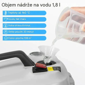 Parný čistič ES10431DE-WH s tyčovou rukoväťou, 1,8 l, 2000 W, biely - B