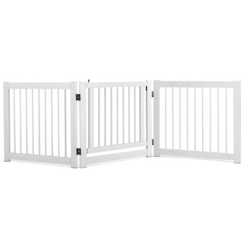 3-dielna zábrana pre psov s bránkou PW10013WH, 61 cm vysoká, drevená, biela - B