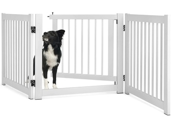 3-dielna zábrana pre psov s bránkou PW10013WH, 61 cm vysoká, drevená, biela - B