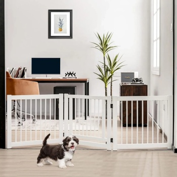 3-dielna zábrana pre psov s bránkou PW10013WH, 61 cm vysoká, drevená, biela - B