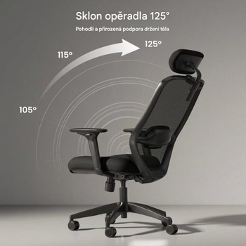 Ergonomická kancelárska stolička C5B-F1HD, 4D podrúčky, čierna - B