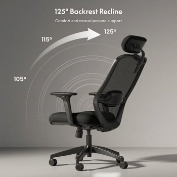Ergonomická kancelárska stolička C5B-F1HD, 4D podrúčky, čierna - B