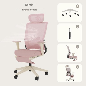 Ergonomická kancelárska stolička OS1P, 3D nastaviteľná opierka hlavy, ružová - B