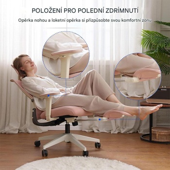 Ergonomická kancelárska stolička OS1P, 3D nastaviteľná opierka hlavy, ružová - B