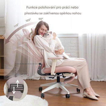 Ergonomická kancelárska stolička OS1P, 3D nastaviteľná opierka hlavy, ružová - B