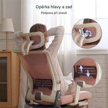 Ergonomická kancelárska stolička OS1P, 3D nastaviteľná opierka hlavy, ružová - B