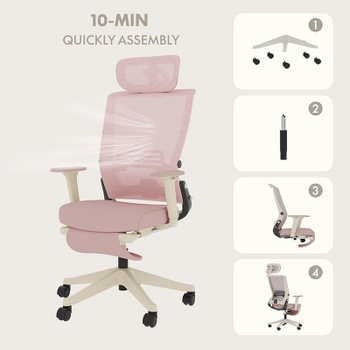 Ergonomická kancelárska stolička OS1P, 3D nastaviteľná opierka hlavy, ružová - B