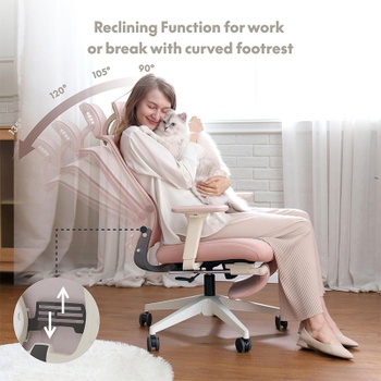 Ergonomická kancelárska stolička OS1P, 3D nastaviteľná opierka hlavy, ružová - B
