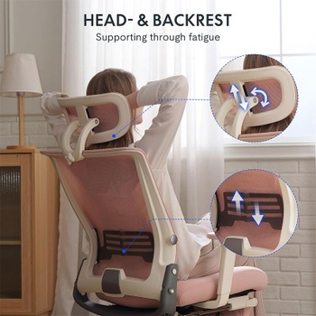 Ergonomická kancelárska stolička OS1P, 3D nastaviteľná opierka hlavy, ružová - B