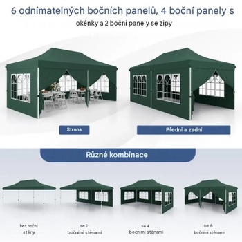 Skladací altánok s odnímateľnými bočnicami NP12123GN, 3 x 6 m, zelený - B